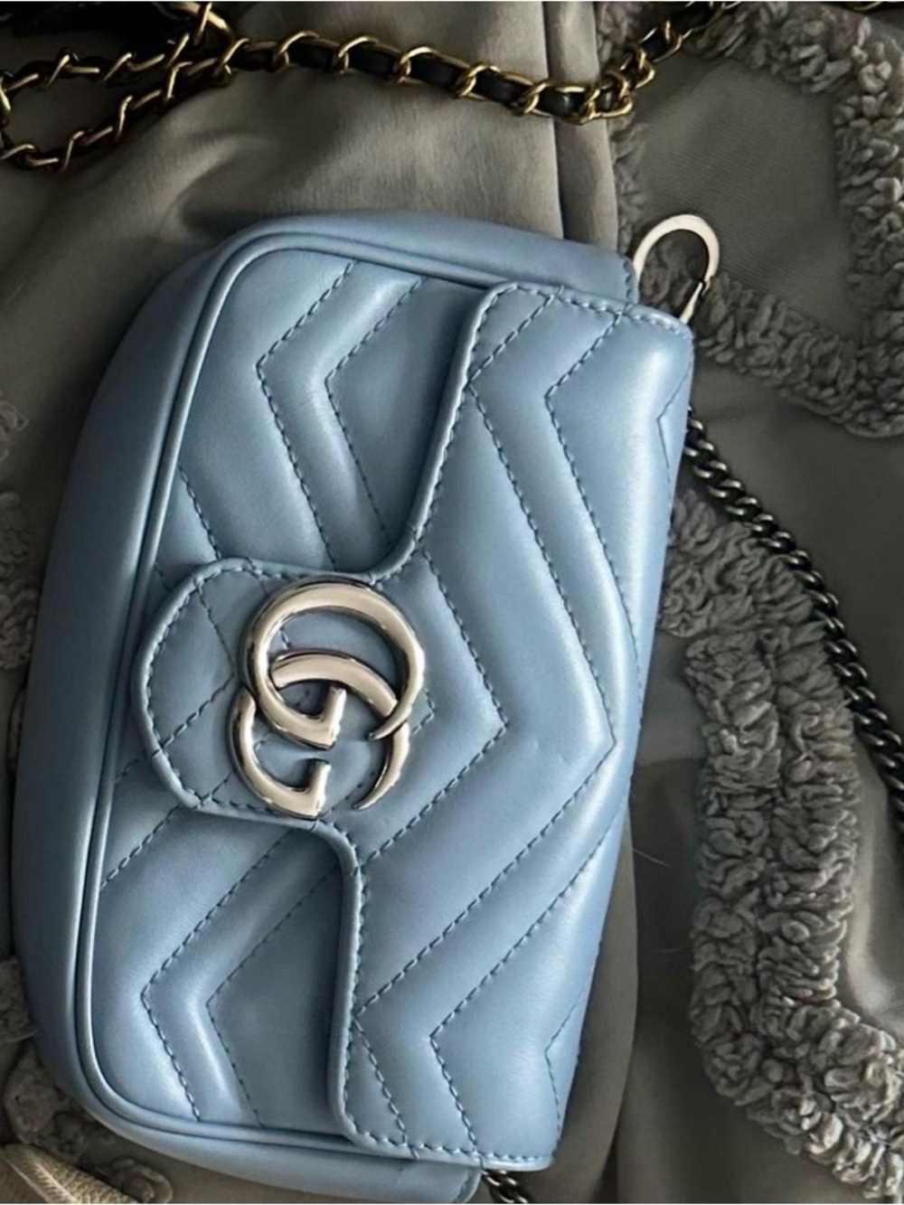 Gucci Light Blue Quilted Mini Shoulder Bag with Silver Logo